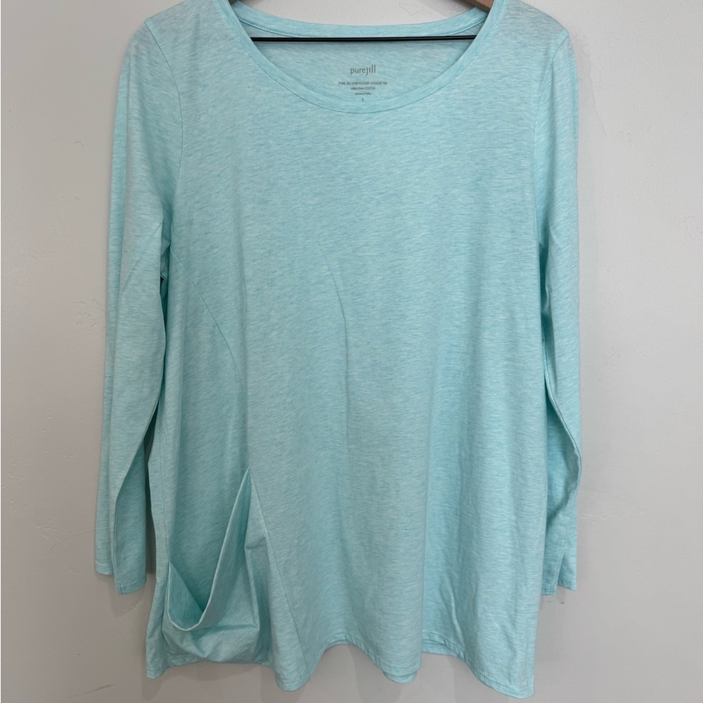 J. Jill Pure Jill Pima Cotton One Pocket Angled Tee Light‎ Blue Tunic Top